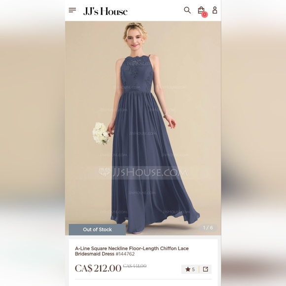 A-Line Square Neckline Floor-Length Chiffon Lace Dress - Size 8 - Picture 6 of 8